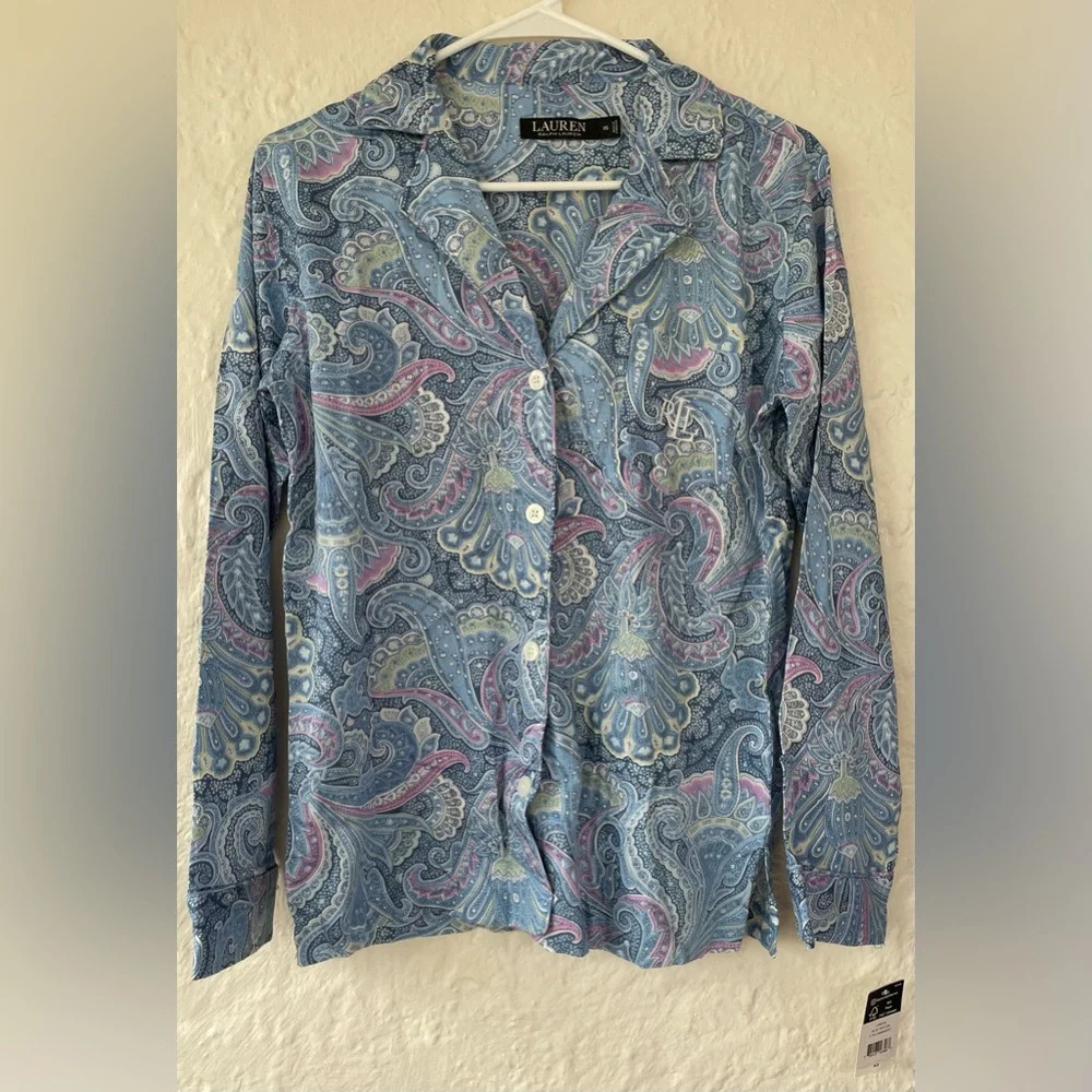 COPY - NWT Women Lauren Ralph Lauren Black Label Sleep Shirt, Blue Paisley Desi…